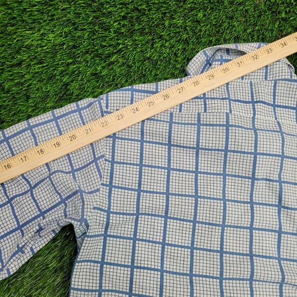 Vintage 70s Disco Checkered Button Shirt Medium 20x30 Blue - Picture 4 of 11